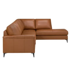 Sectionnel avec chaise longue à droite en cuir véritable - cognac