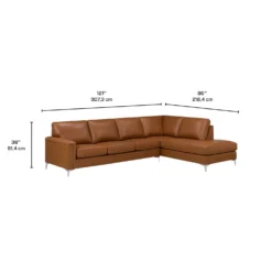 Sectionnel avec chaise longue à droite en cuir véritable - cognac