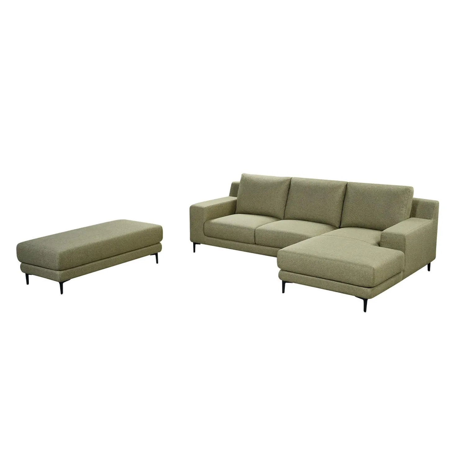 Sectionnel avec chaise longue à droite et ottoman - vert