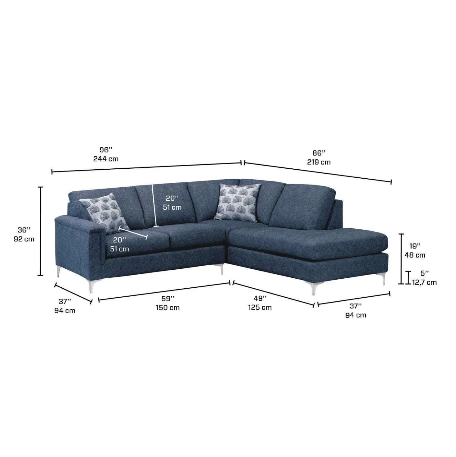 Sectionnel avec chaise longue à droite