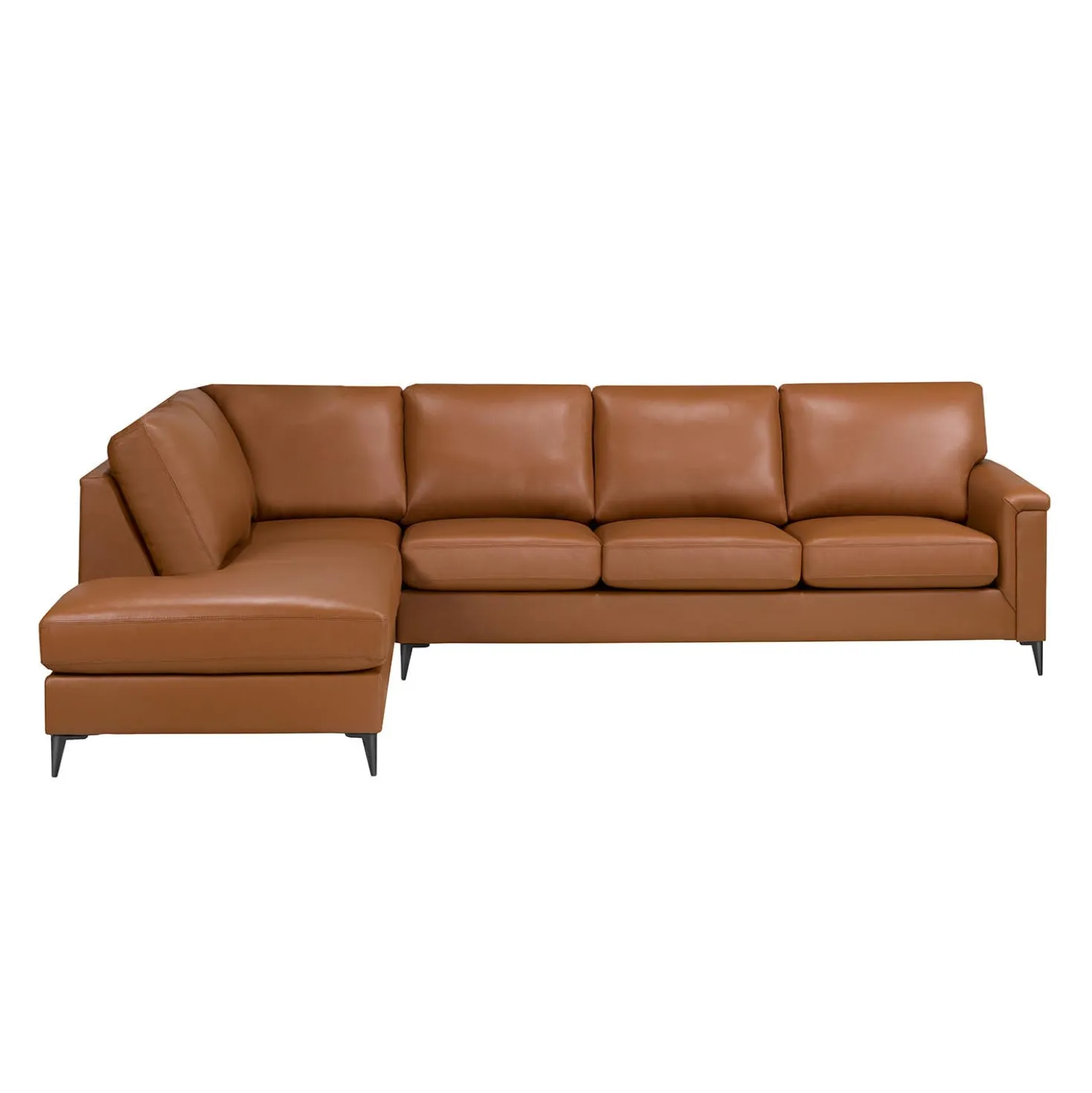 Sectionnel avec chaise longue à gauche en cuir véritable - cognac