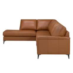 Sectionnel avec chaise longue à gauche en cuir véritable - cognac