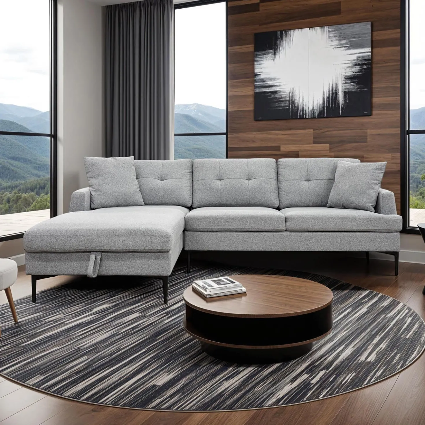 Sectionnel avec chaise longue à gauche et rangement