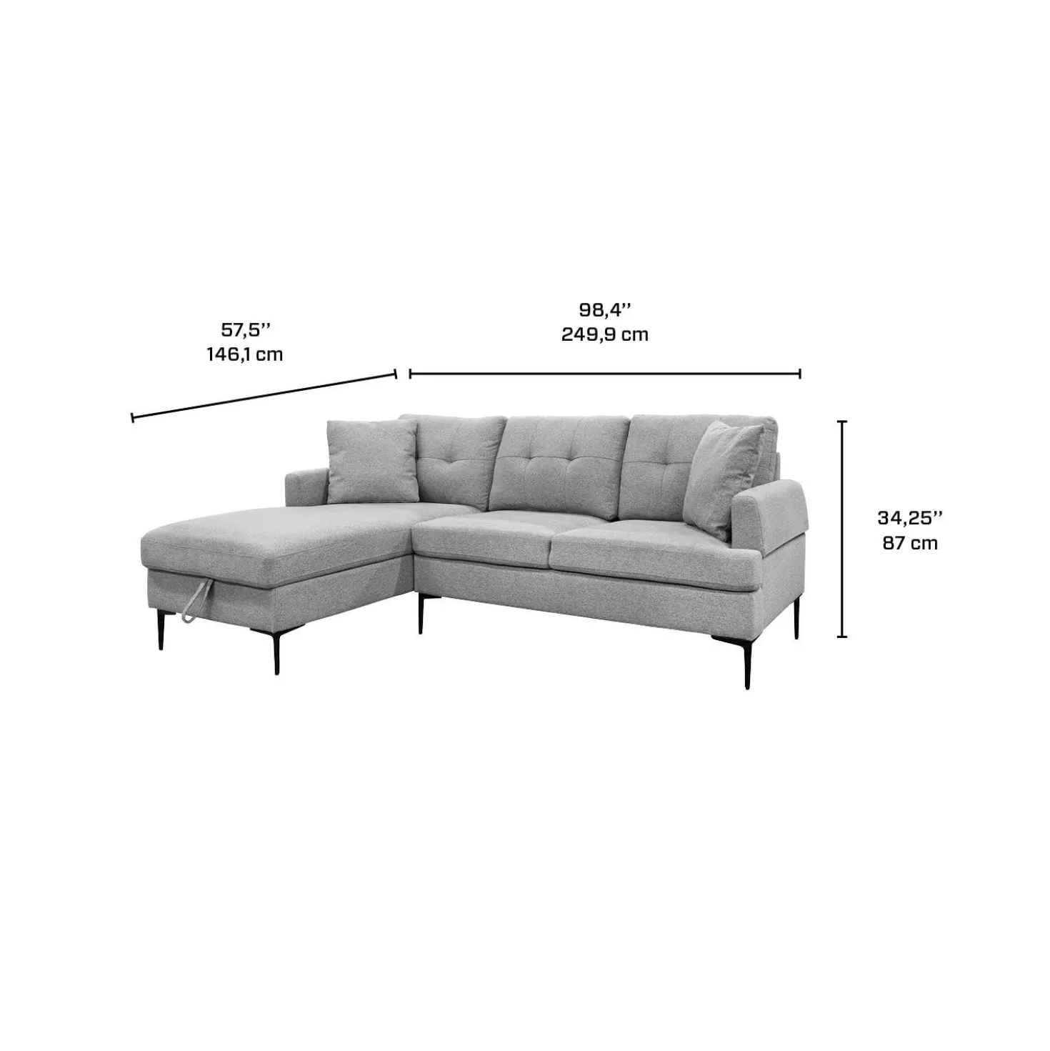 Sectionnel avec chaise longue à gauche et rangement