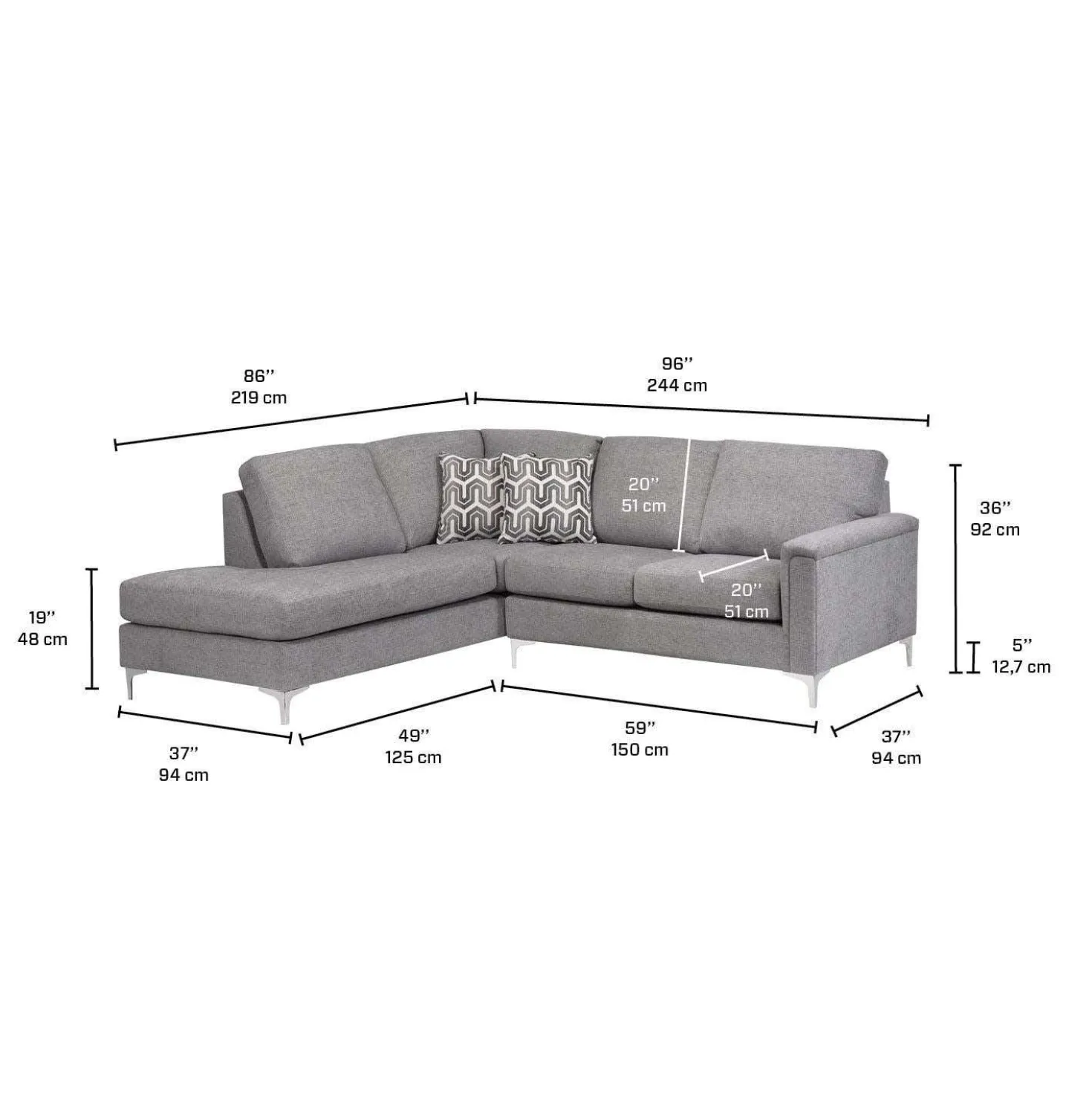 Sectionnel avec chaise longue à gauche