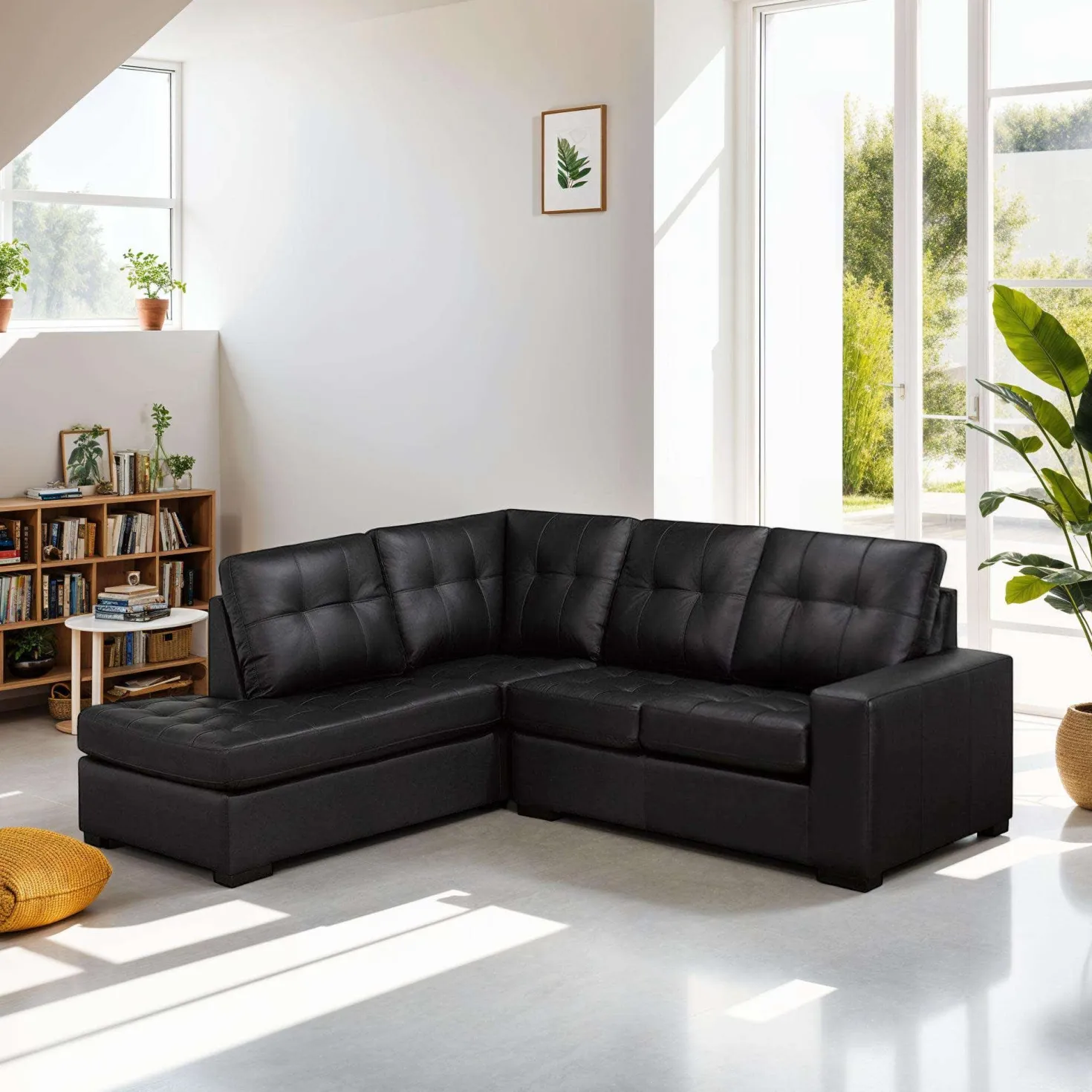 Sectionnel causeuse en cuir véritable - Chaise longue à gauche