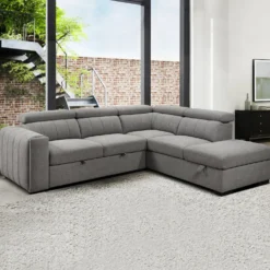 Sectionnel convertible avec chaise longue à droite, appuis-tête ajustables et rangement