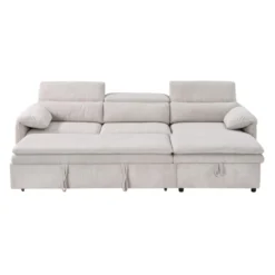 Sectionnel convertible avec chaise longue côté droit et rangement - beige