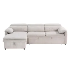 Sectionnel convertible avec chaise longue côté gauche et rangement - beige