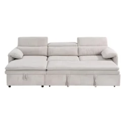 Sectionnel convertible avec chaise longue côté gauche et rangement - beige