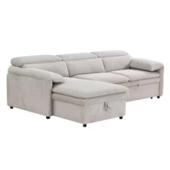 Sectionnel convertible avec chaise longue côté gauche et rangement - beige