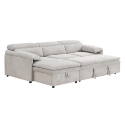 Sectionnel convertible avec chaise longue côté gauche et rangement - beige