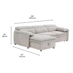 Sectionnel convertible avec chaise longue côté gauche et rangement - beige
