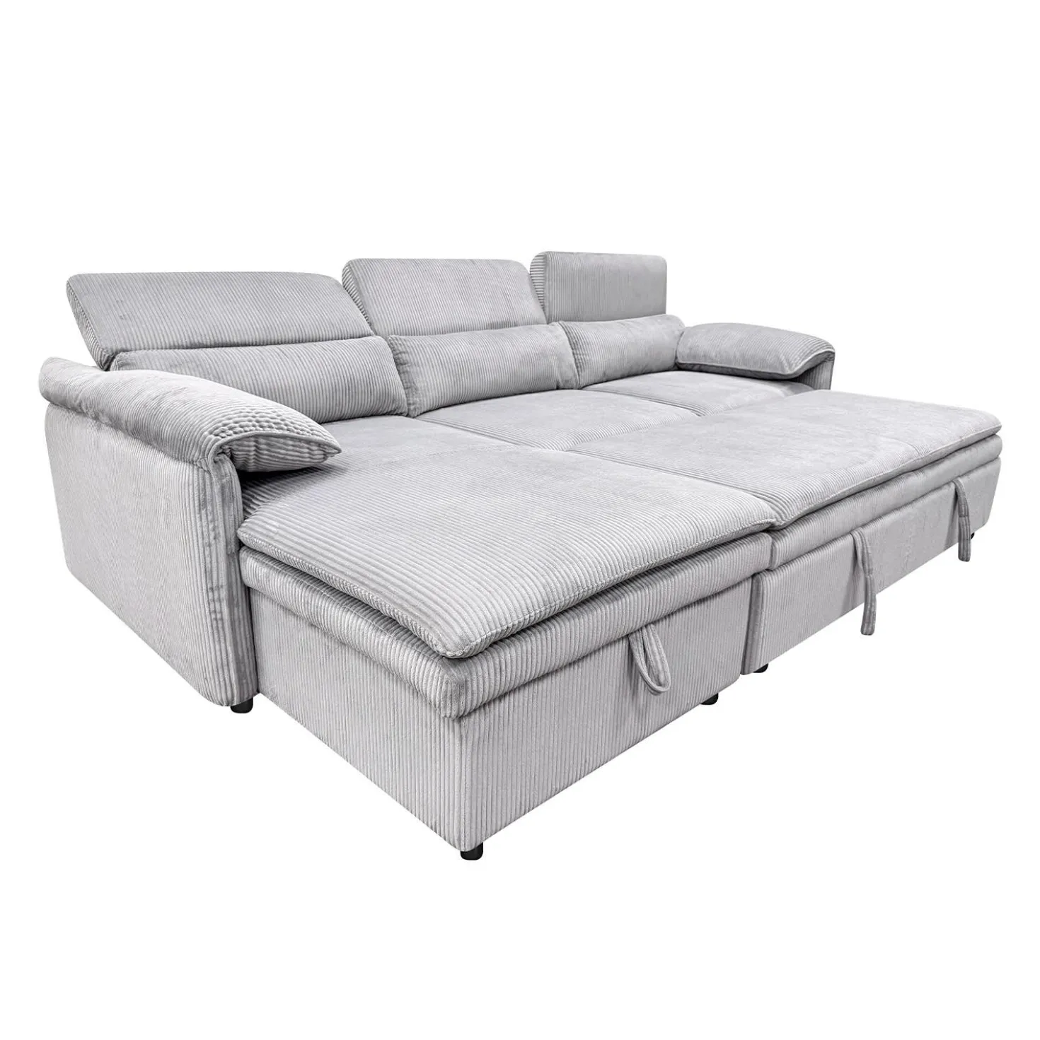 Sectionnel convertible avec chaise longue côté gauche et rangement - gris