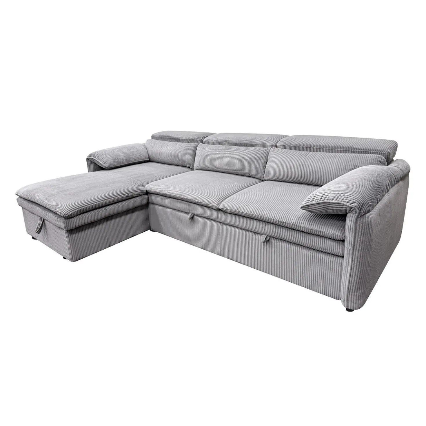 Sectionnel convertible avec chaise longue côté gauche et rangement - gris