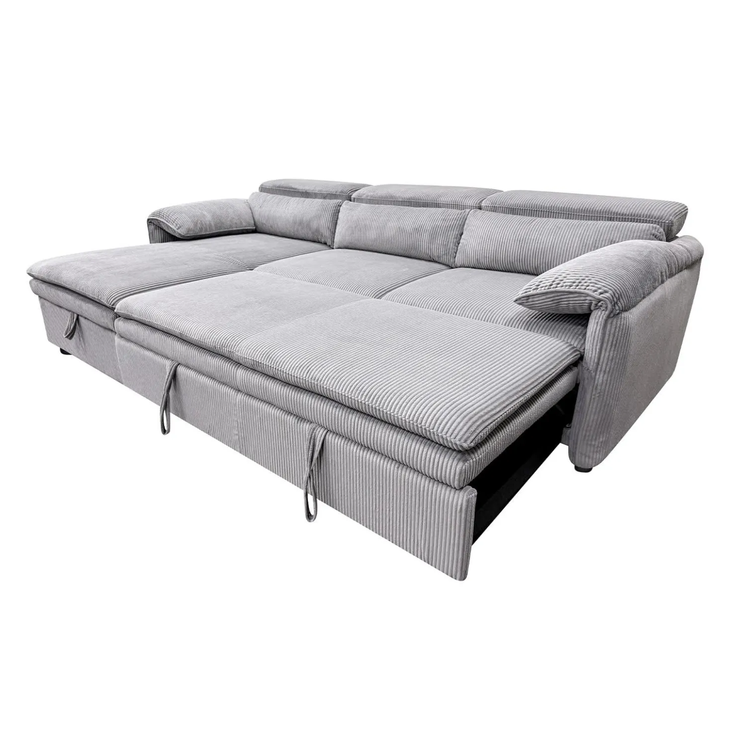 Sectionnel convertible avec chaise longue côté gauche et rangement - gris