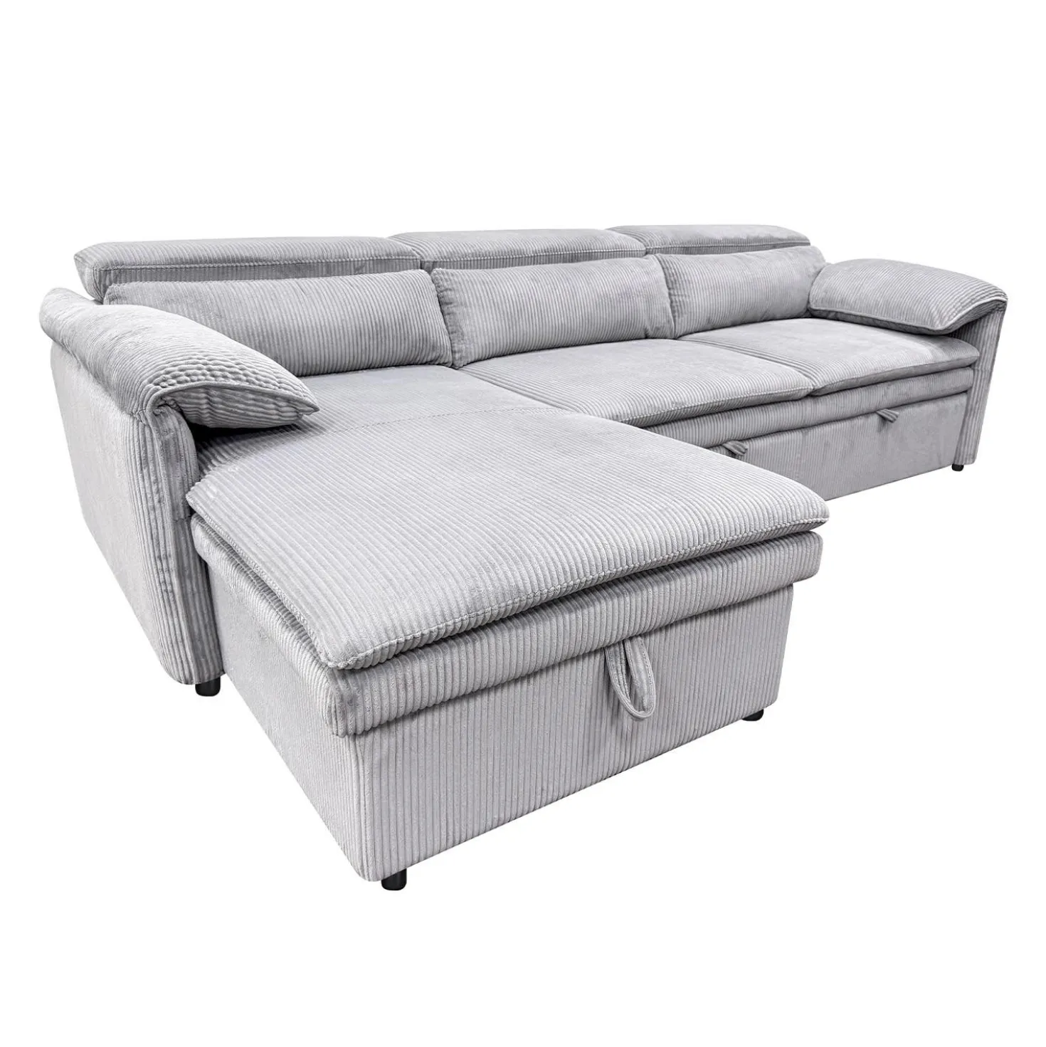 Sectionnel convertible avec chaise longue côté gauche et rangement - gris