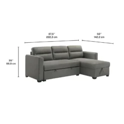 Sectionnel convertible et réversible avec rangement - gris