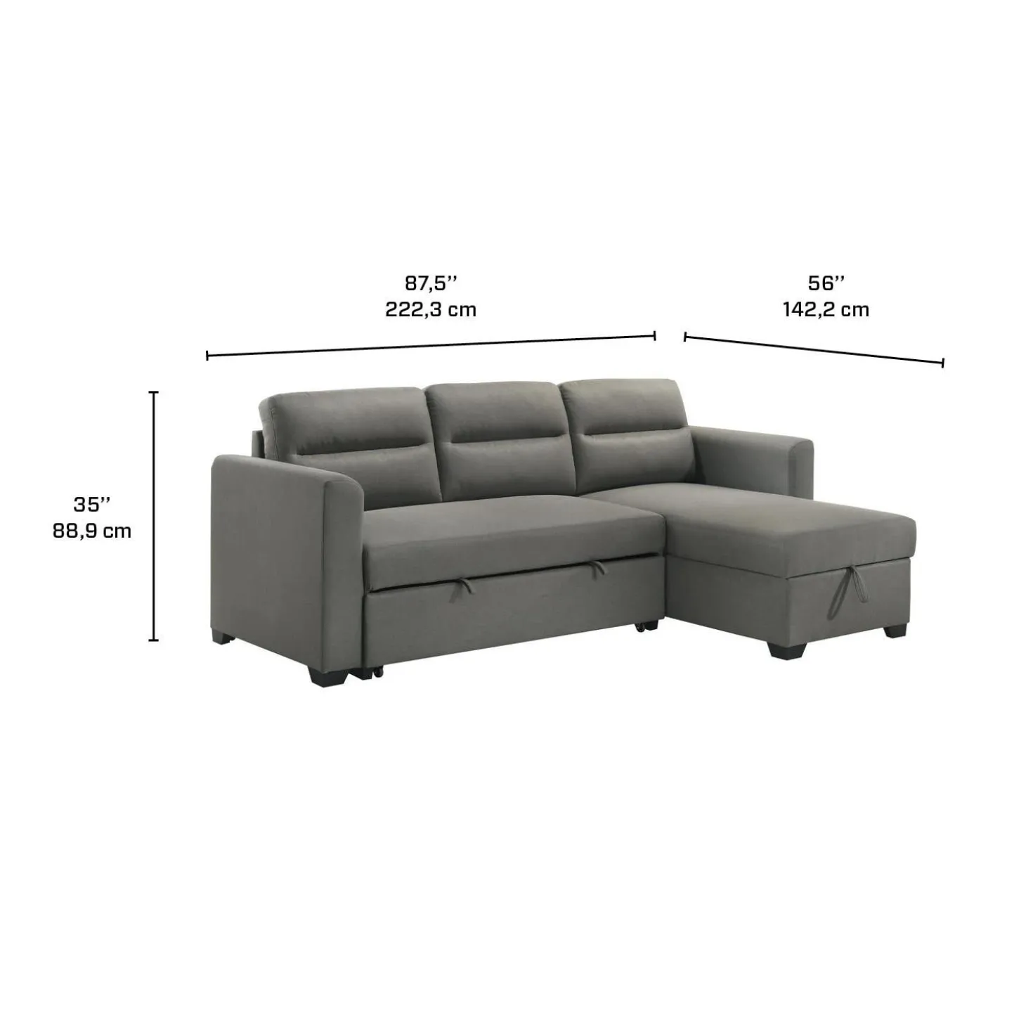 Sectionnel convertible et réversible avec rangement - gris