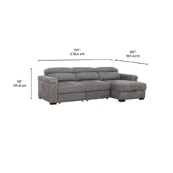 Sectionnel convertible électrique à sièges coulissants et chaise longue avec rangement