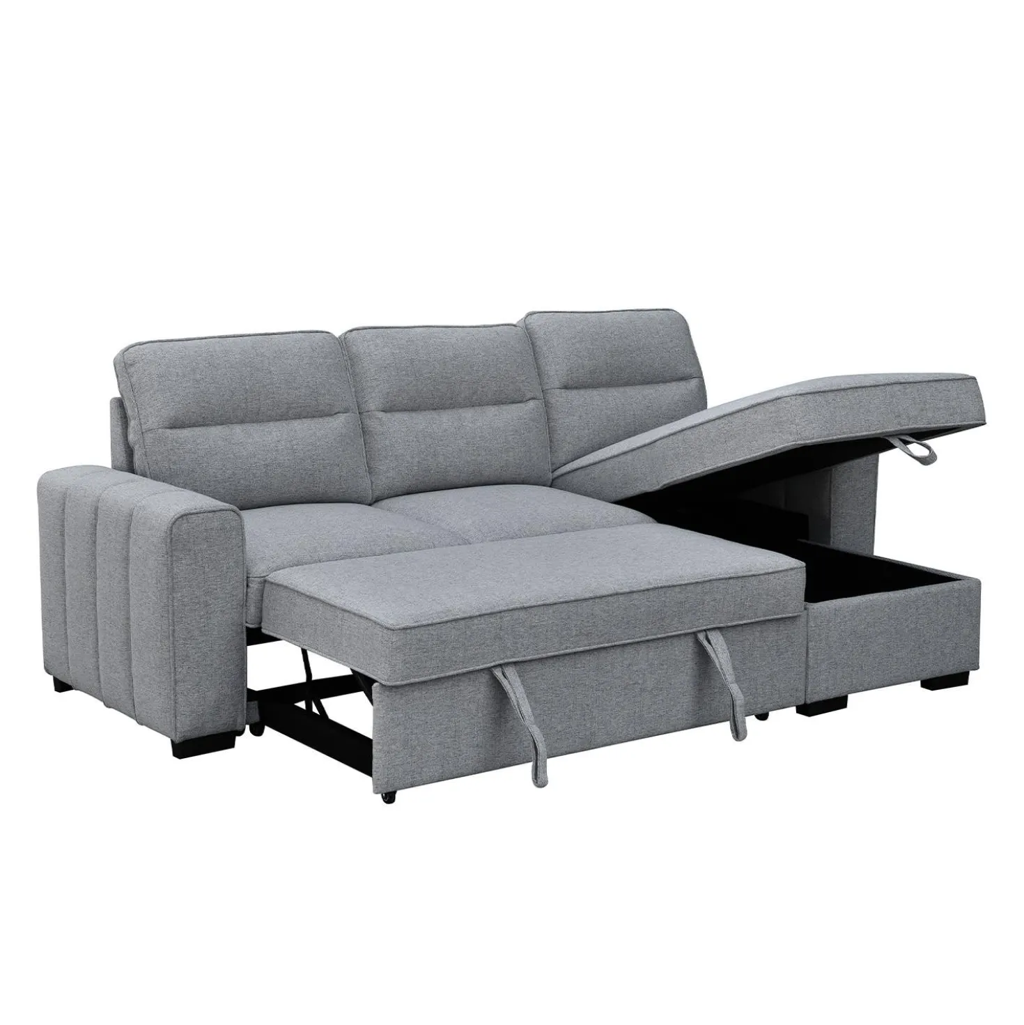 Sectionnel convertible réversible avec chaise longue et rangement