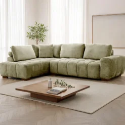 Sectionnel de style guimauve avec chaise longue à gauche - sauge