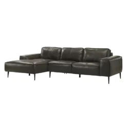 Sectionnel en cuir véritable avec chaise longue à gauche