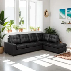 Sectionnel en cuir véritable - Chaise longue à droite