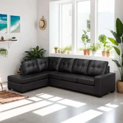 Sectionnel en cuir véritable - Chaise longue à gauche
