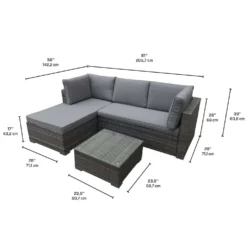 Sectionnel extérieur en rotin avec table basse - 2 mcx