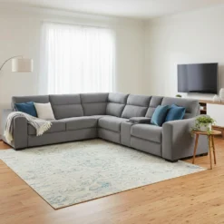 Sectionnel-lit inclinable électrique gris avec console - 6 mcx