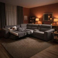 Sectionnel-lit inclinable électrique gris avec console - 6 mcx