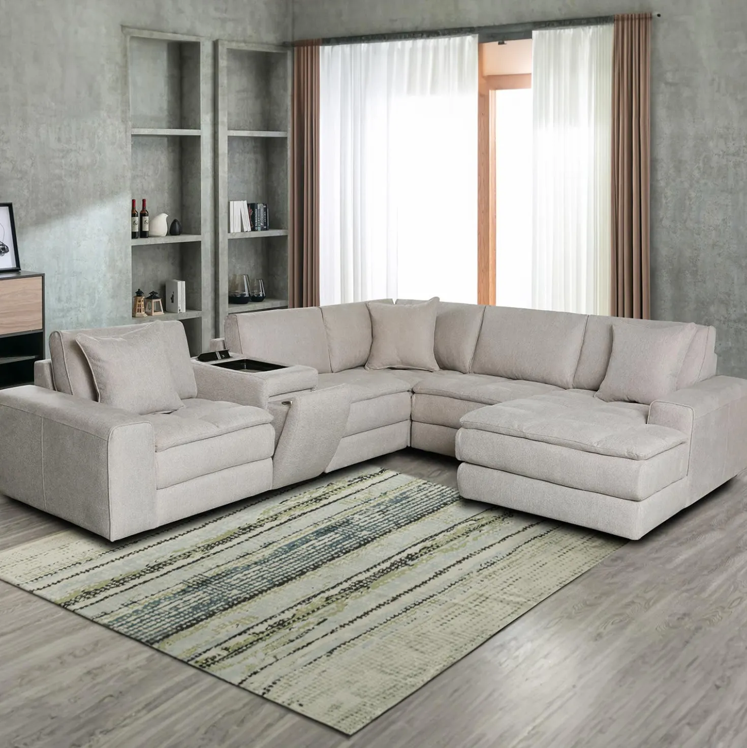 Sectionnel modulaire avec chaise longue à droite et console - 6 mcx