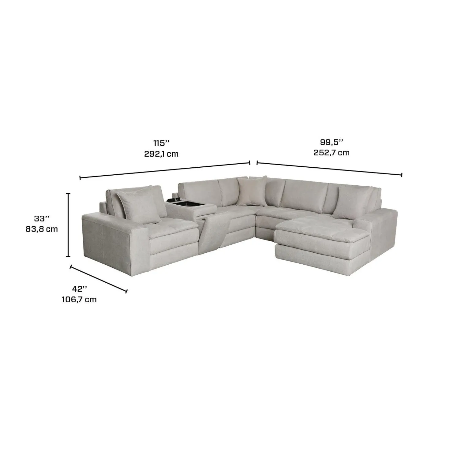 Sectionnel modulaire avec chaise longue à droite et console - 6 mcx