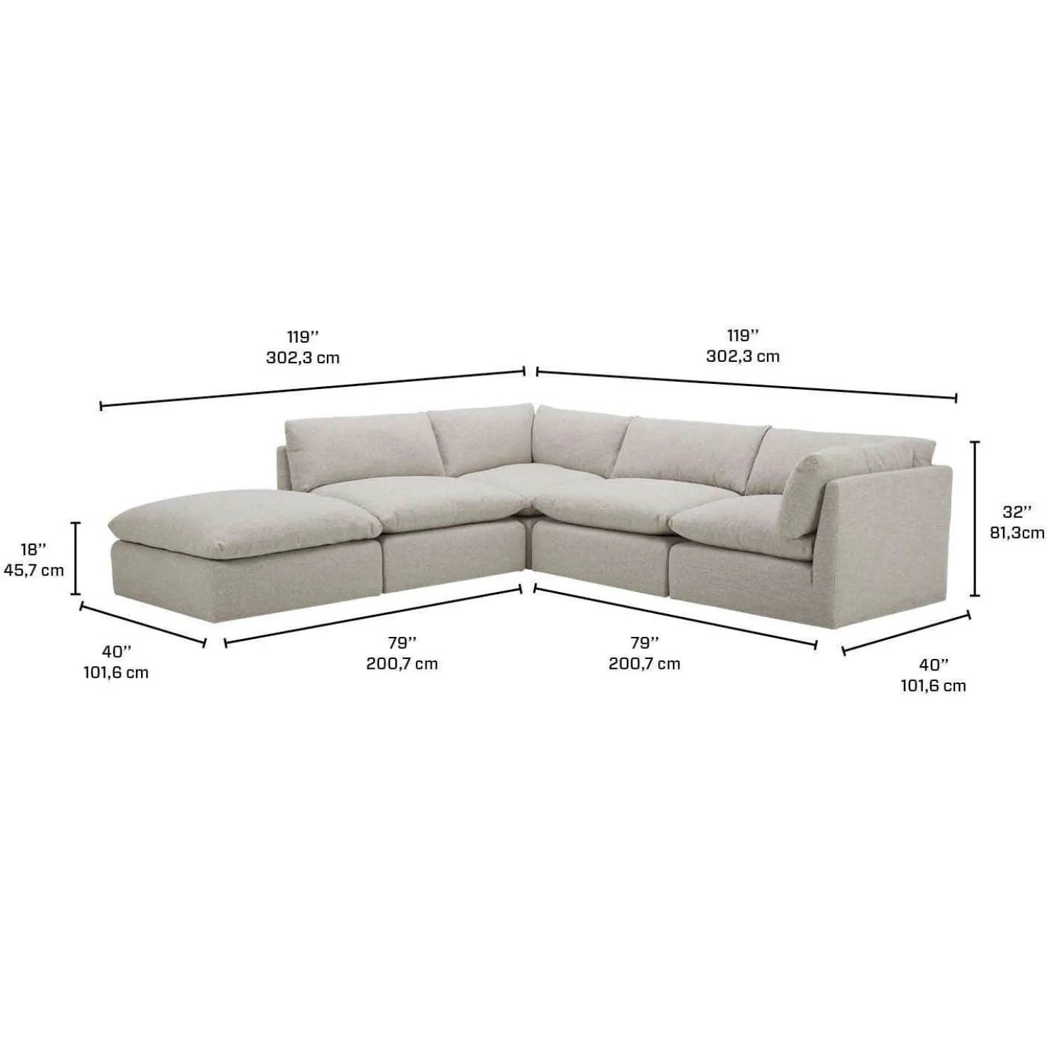 Sectionnel modulaire avec ottoman - 5 mcx