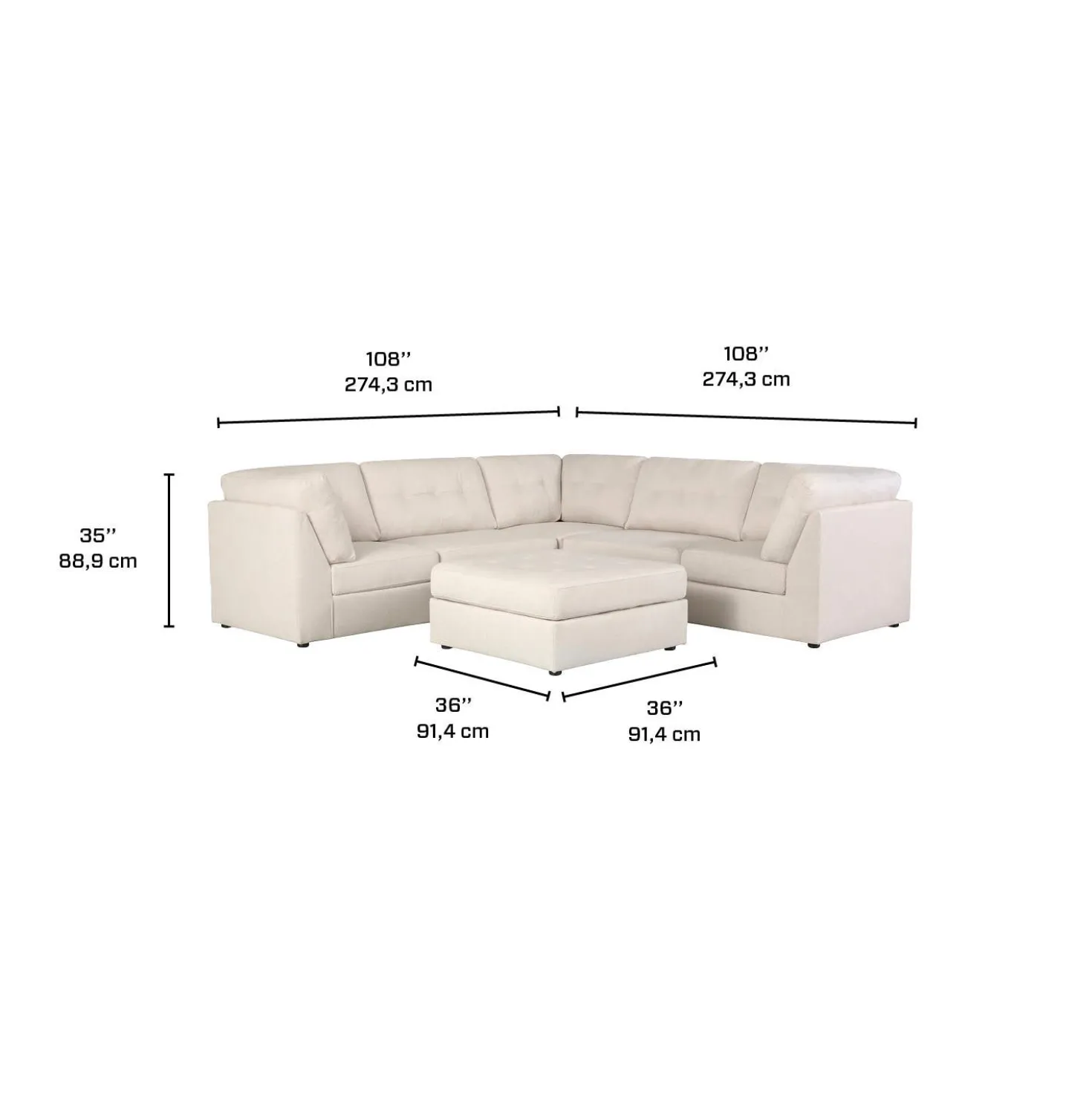 Sectionnel modulaire avec ottoman - 6 mcx