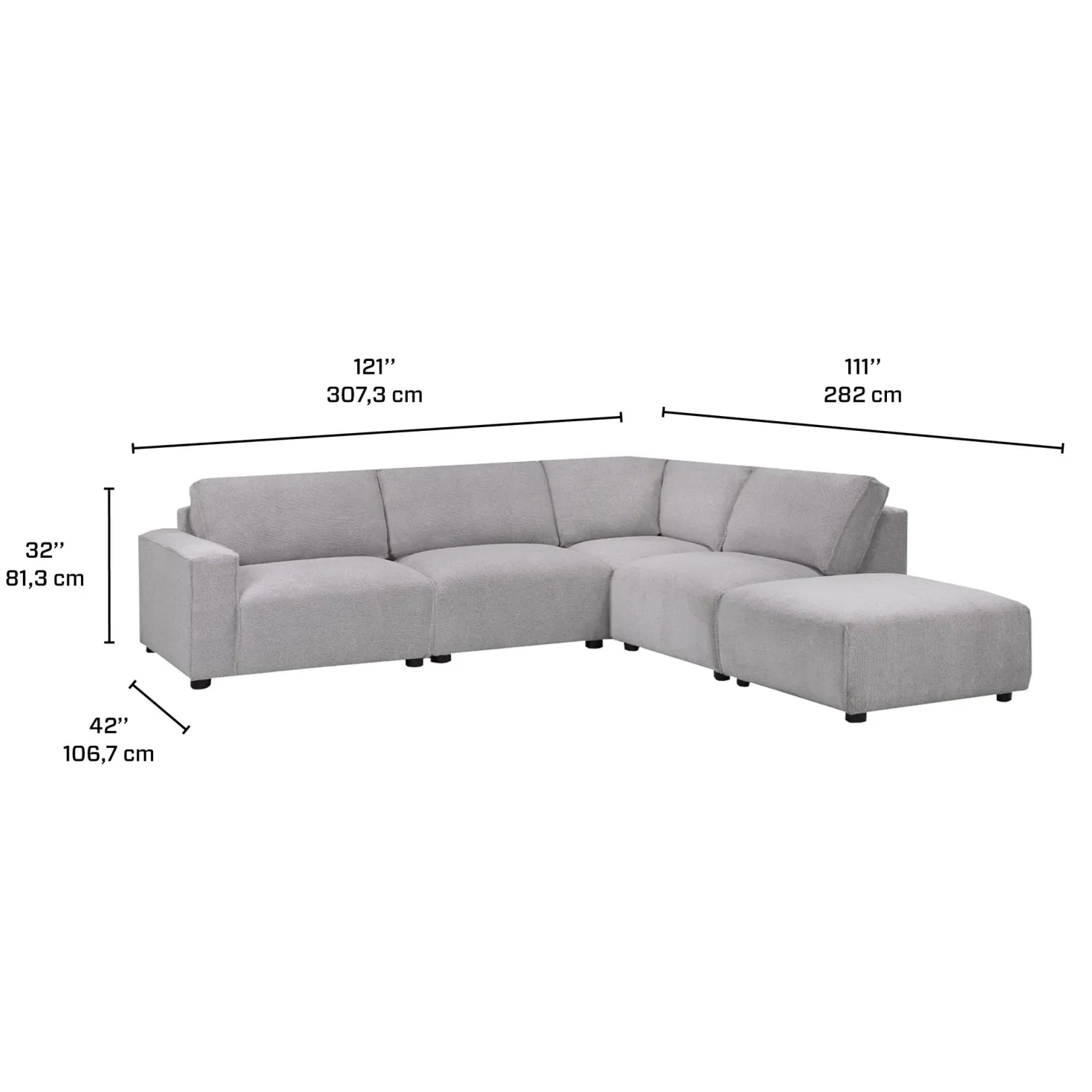 Sectionnel modulaire avec ottoman apposé au siège de droite - 5 mcx
