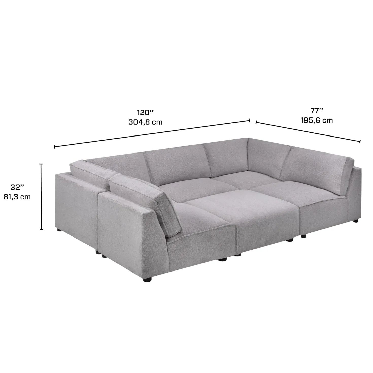 Sectionnel modulaire en U avec ottoman - 6 mcx