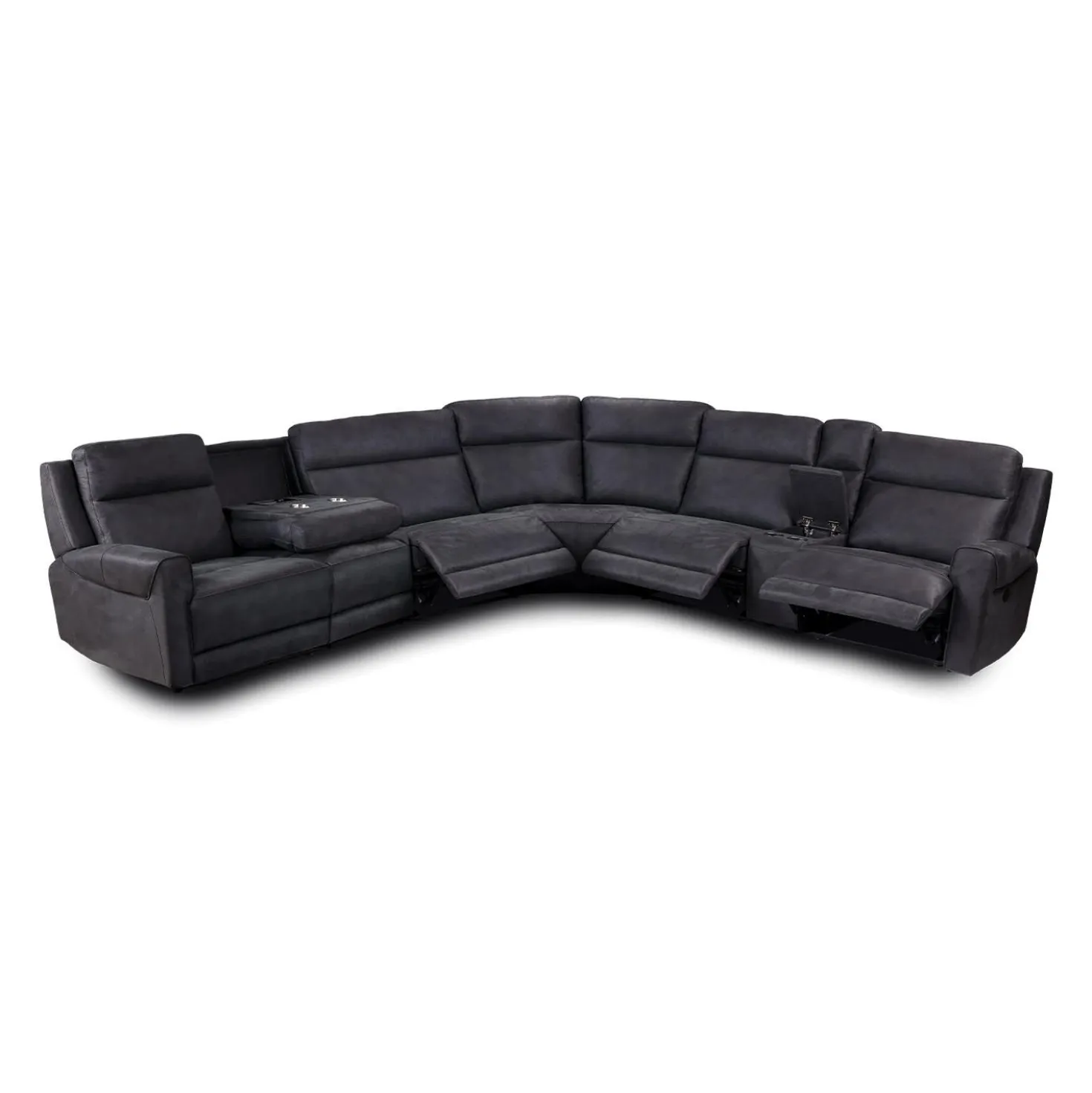 Sectionnel modulaire inclinable avec siège rabattable, console, porte-gobelets et ports USB - 7 mcx