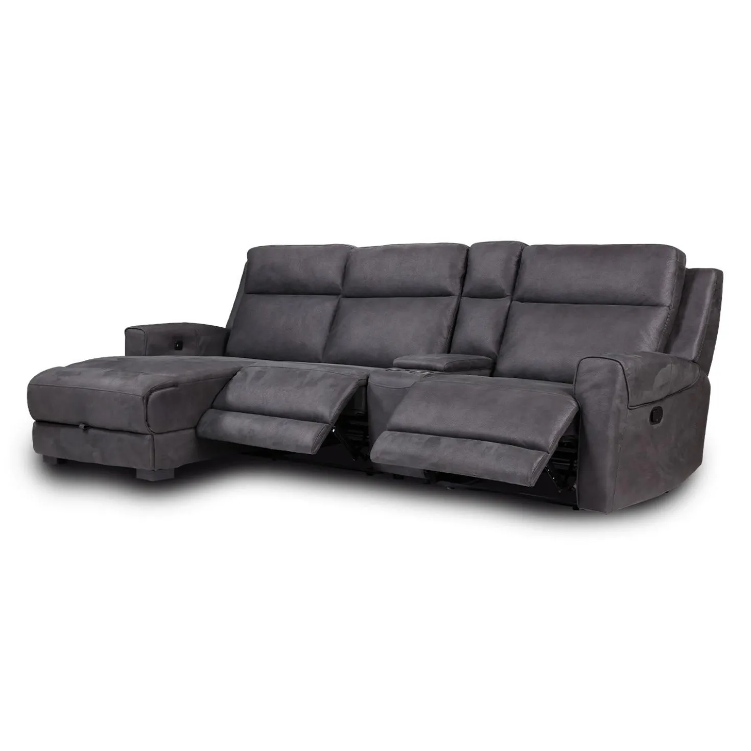 Sectionnel modulaire inclinable, chaise longue avec rangement, console avec porte-gobelets et ports USB/USB-C - 4 mcx