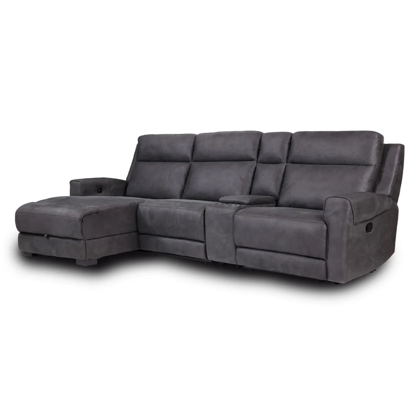 Sectionnel modulaire inclinable, chaise longue avec rangement, console avec porte-gobelets et ports USB/USB-C - 4 mcx