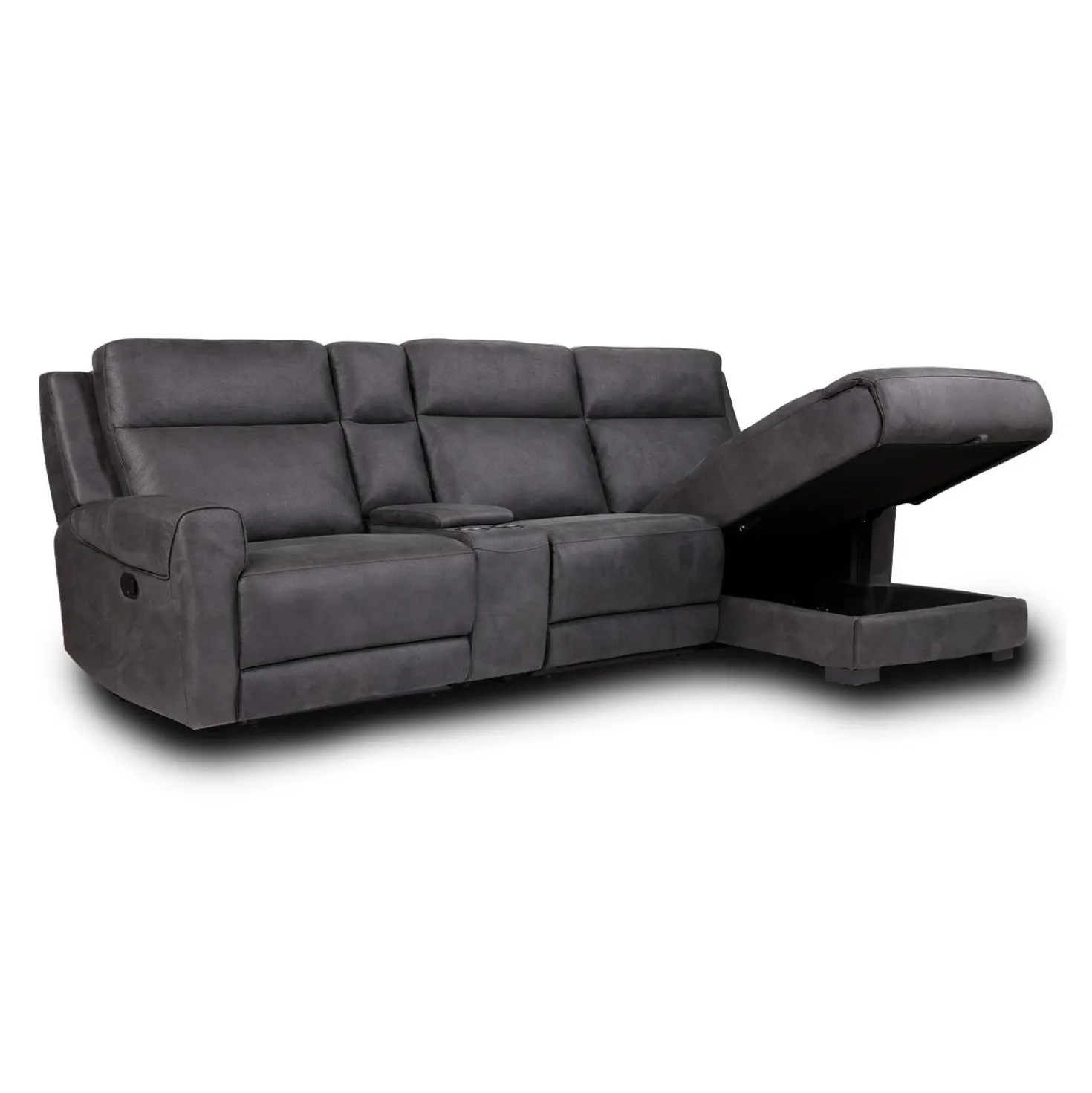 Sectionnel modulaire inclinable, chaise longue avec rangement, console avec porte-gobelets et ports USB/USB-C - 4 mcx