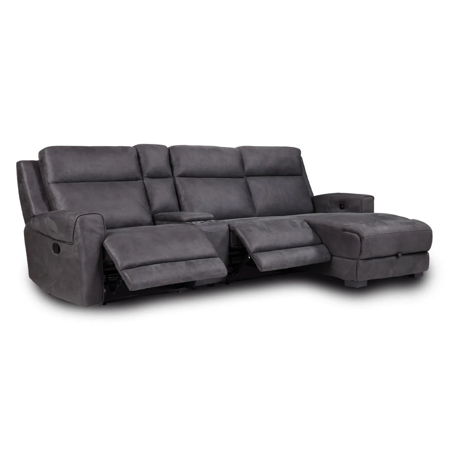 Sectionnel modulaire inclinable, chaise longue avec rangement, console avec porte-gobelets et ports USB/USB-C - 4 mcx