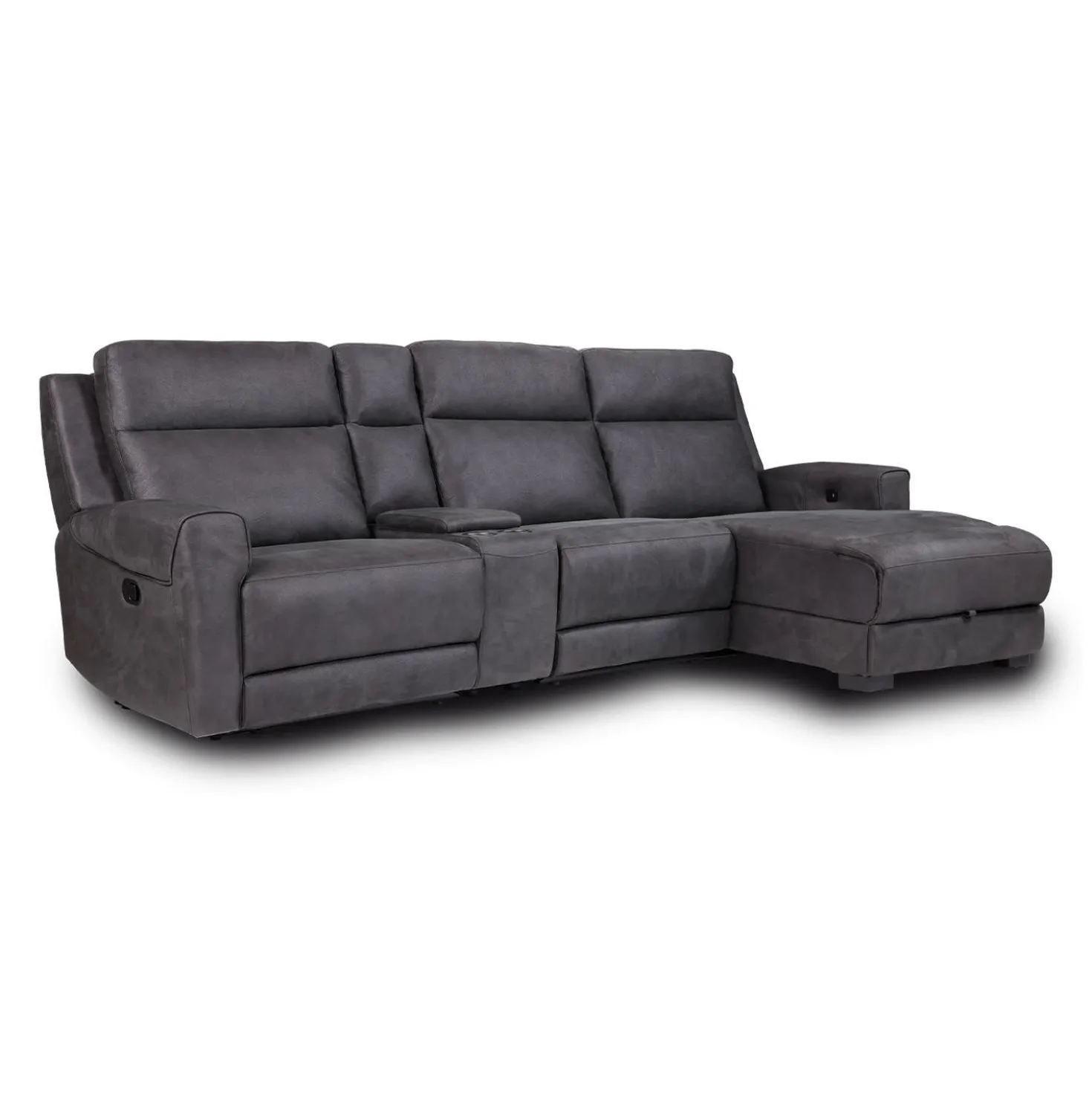 Sectionnel modulaire inclinable, chaise longue avec rangement, console avec porte-gobelets et ports USB/USB-C - 4 mcx