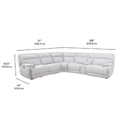 Sectionnel modulaire inclinable électrique, appuis-tête ajustables, console avec système audio et siège avec dossier rabattable - 6 mcx