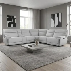 Sectionnel modulaire inclinable électrique, appuis-tête ajustables, console avec système audio et siège avec dossier rabattable - 6 mcx