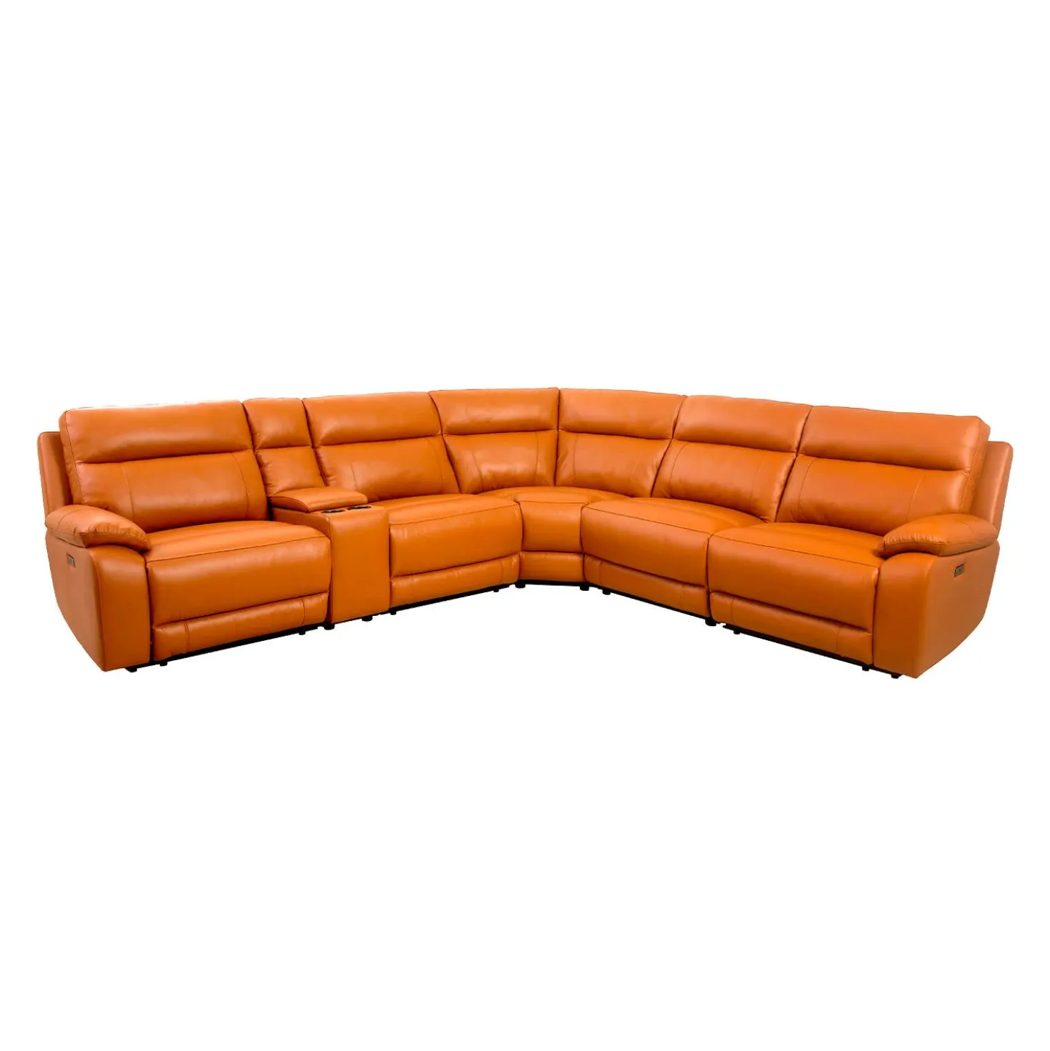 Sectionnel modulaire inclinable électrique avec console en cuir véritable - 6 mcx