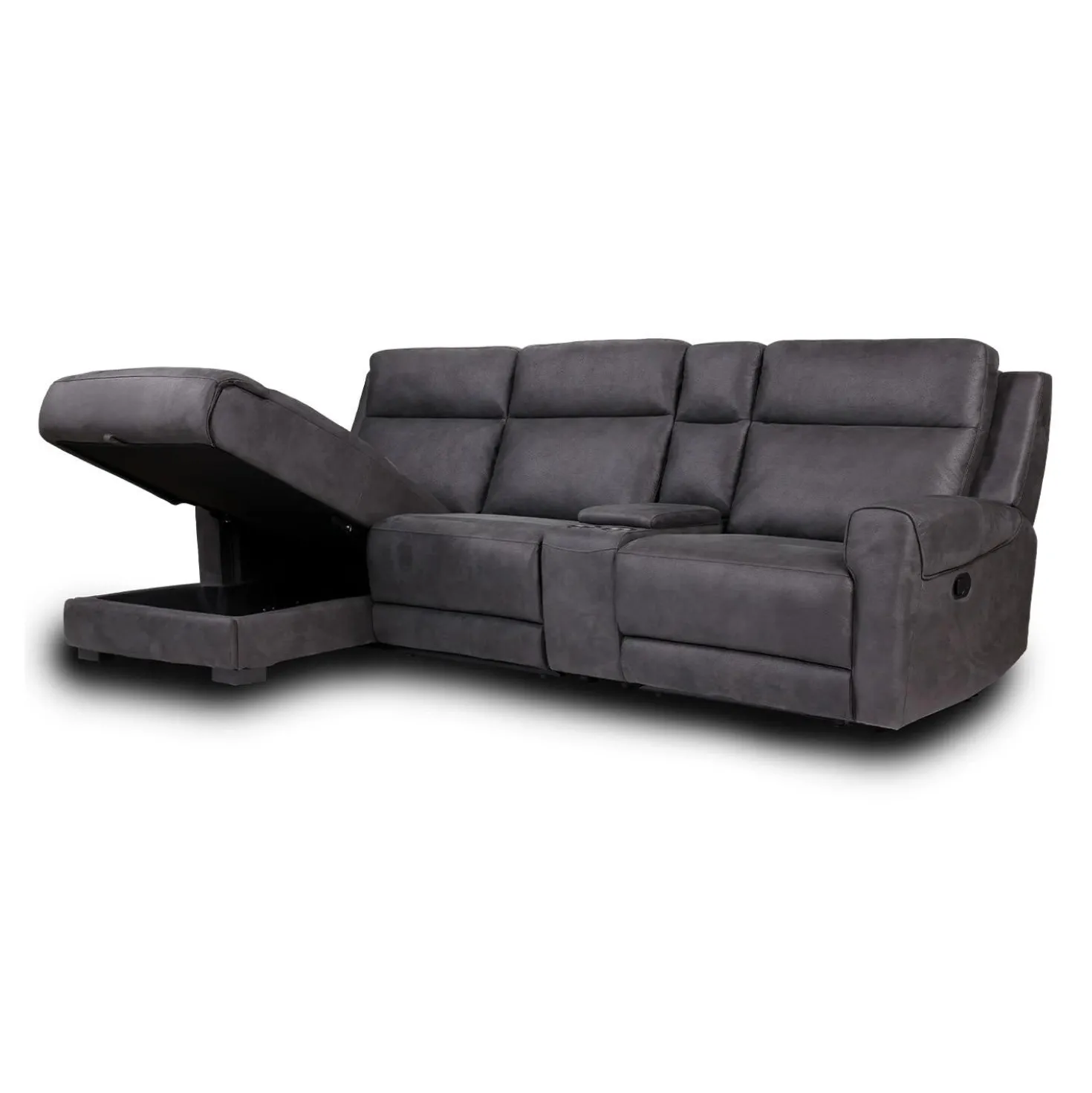 Sectionnel modulaire inclinable, siège rabattable, chaise longue avec rangement, console avec porte-gobelets et ports USB/USB-C - 4 mcx