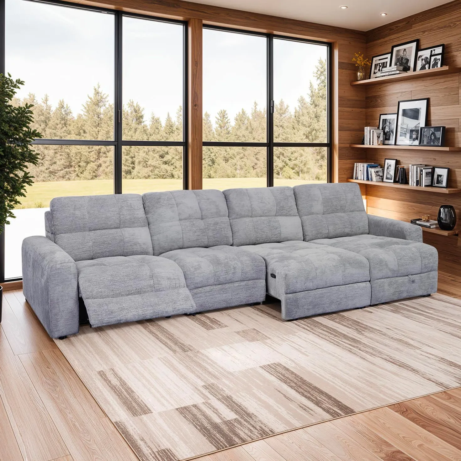Sectionnel modulaire électrique inclinable avec 1 siège coulissant et chaise longue à droite avec rangement - 4 mcx