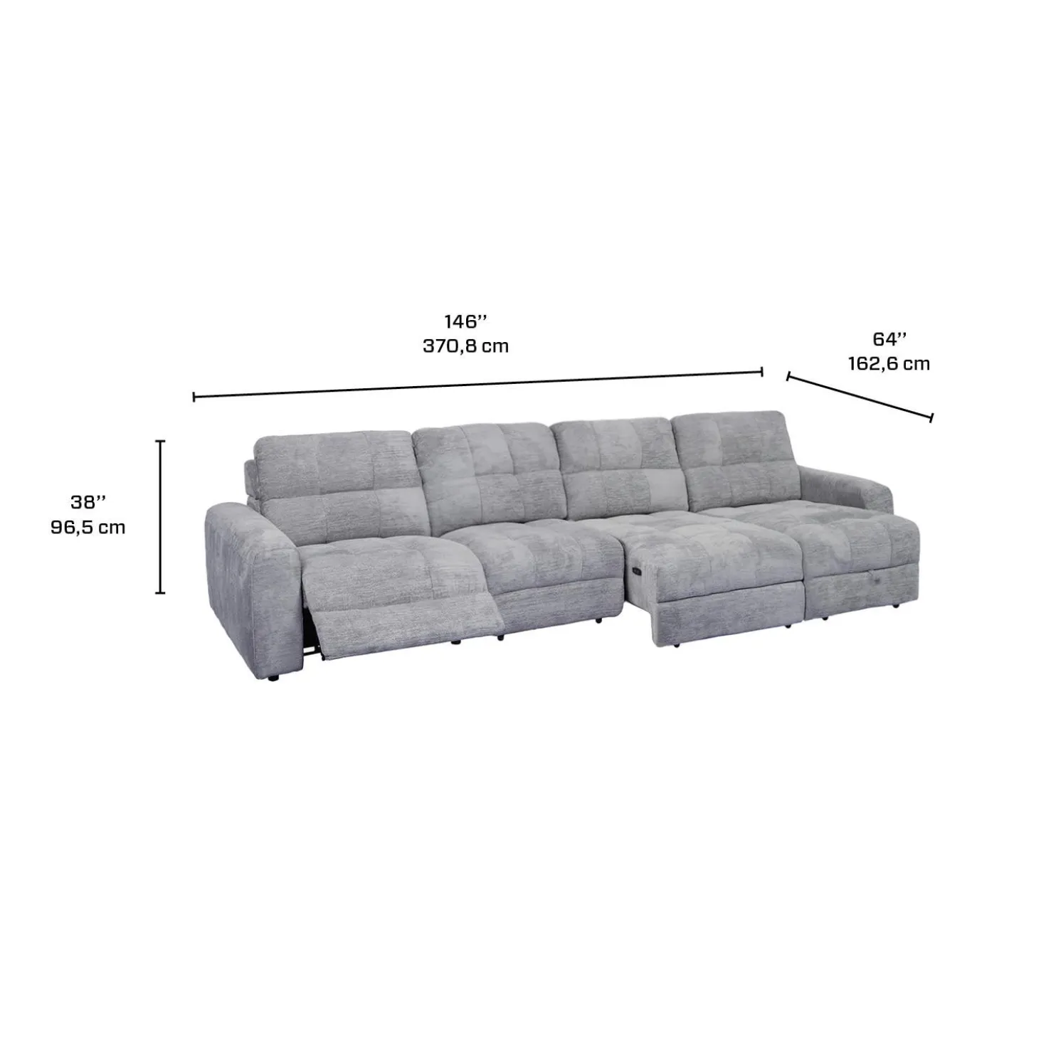 Sectionnel modulaire électrique inclinable avec 1 siège coulissant et chaise longue à droite avec rangement - 4 mcx